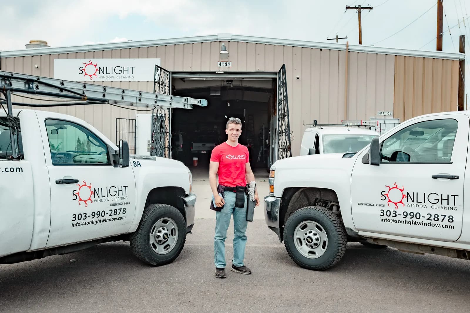 Sonlight technician at a Colorado home preparing to clean windows — Longmont, Colorado